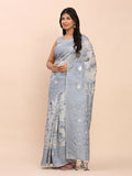 Sophisticated grey linen cotton saree with a matching blouse piece.