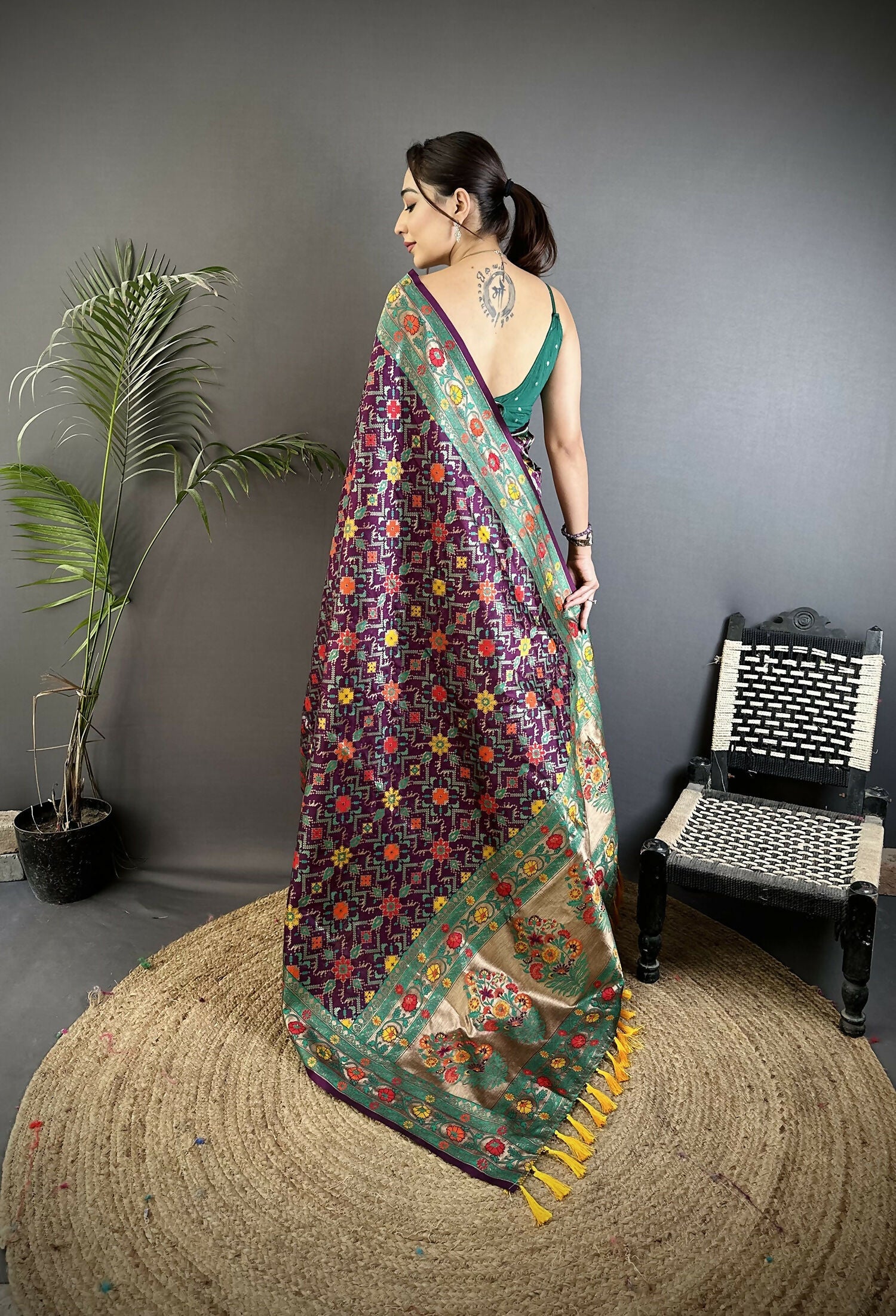 Joban Fashion Wine Banarasi Soft Silk Woven Saree