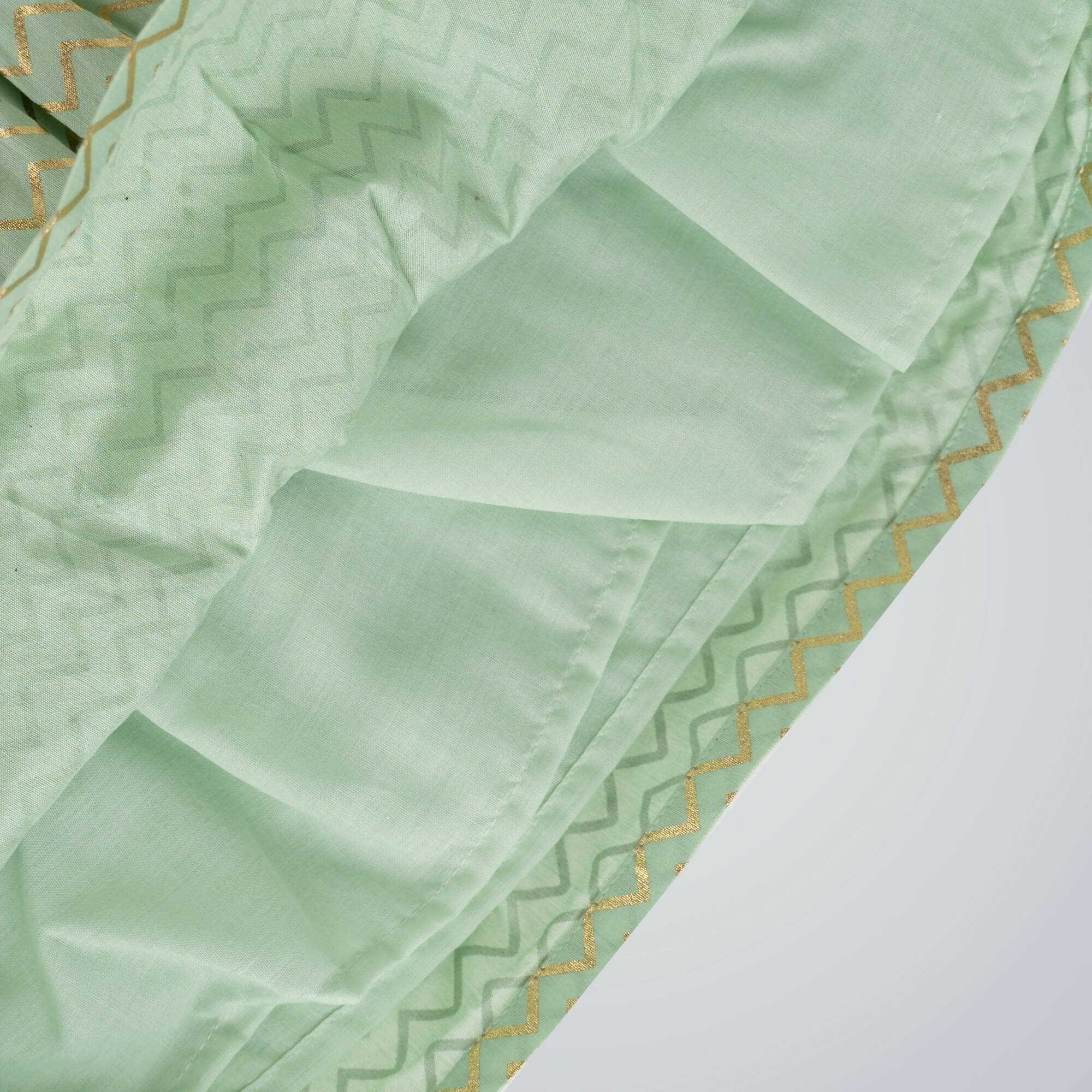 Girls Green and Gold Printed Dress with Bell Sleeves
