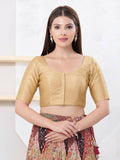 Gold Dupion silk sleeveless blouse with front open design and round neck