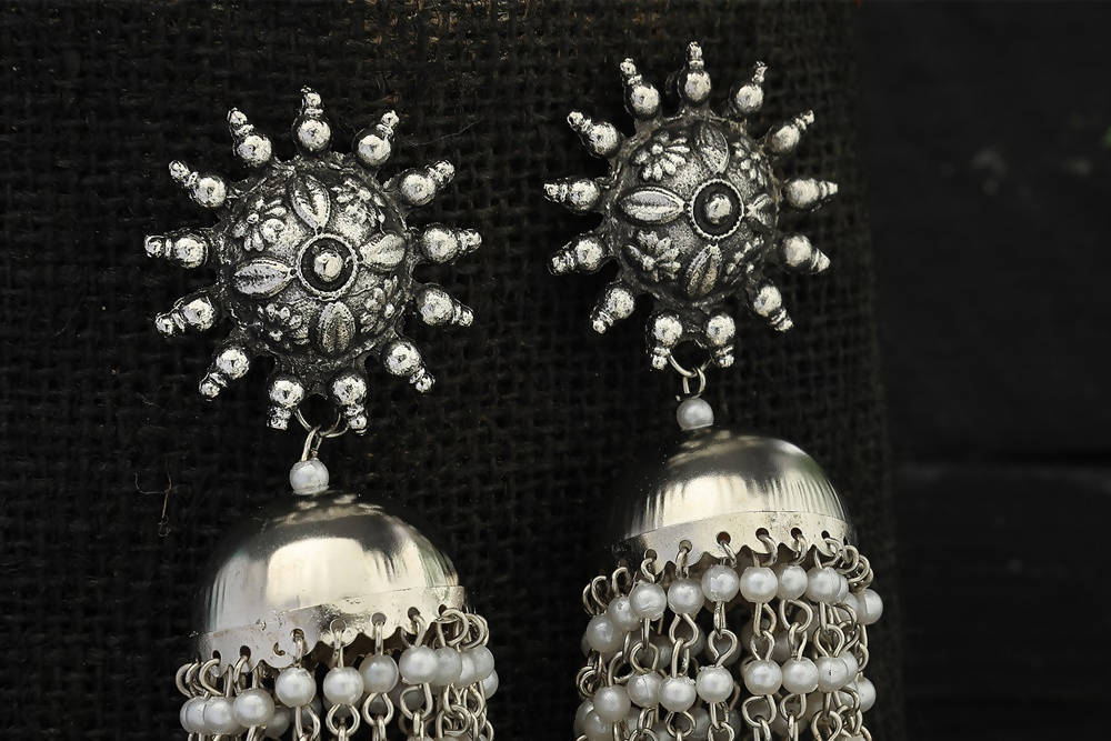Silver-Plated Pearl Jhumka Earrings Traditional Ethnic Jewelry