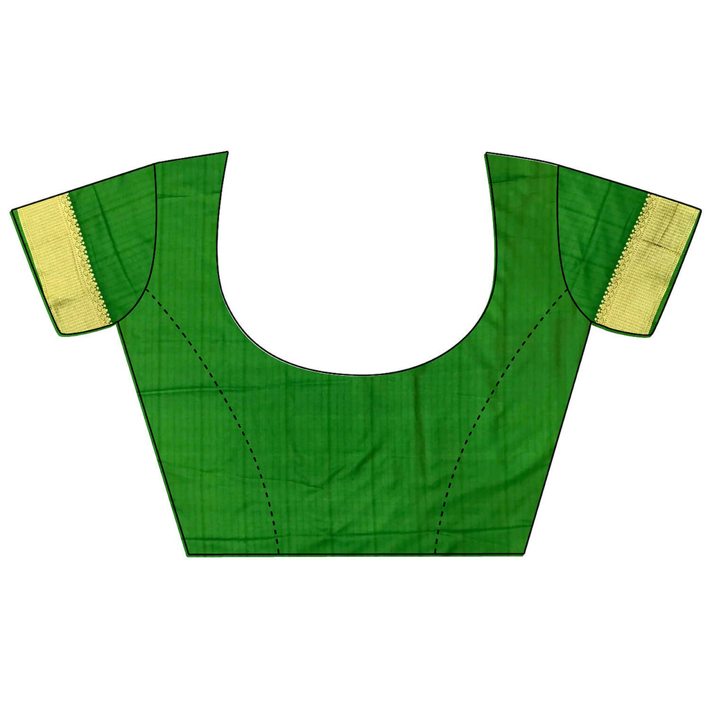 Orange Elephant Motif Soft Silk Banarasi Saree with Green Blouse