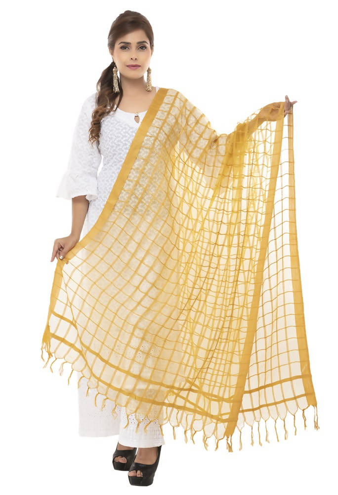 Golden yellow Kota cotton square dupatta perfect for daily ethnic styling