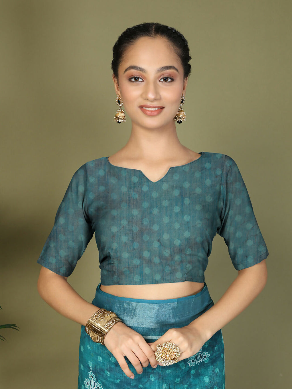 Sea Green Cotton Saree with Matching Blouse Piece