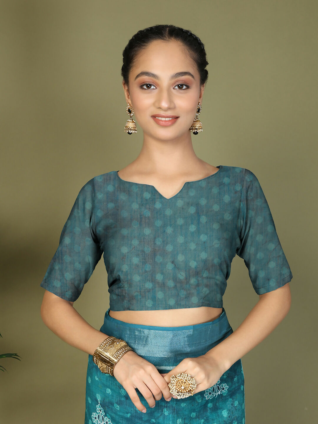 Sea Green Cotton Saree with Matching Blouse Piece