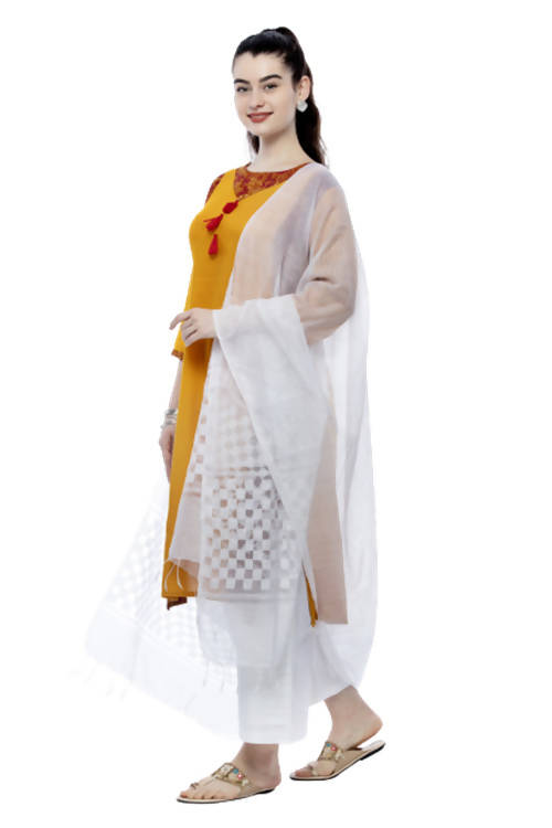 Off White Buta Cut Kota Cotton Dupatta for Elegant Looks
