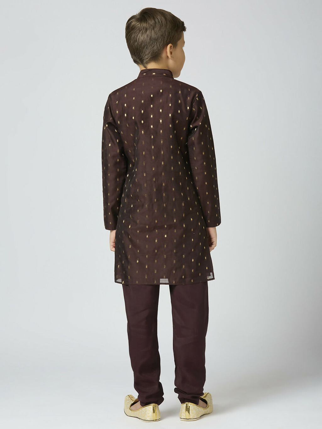 Boys Brown Chanderi Kurta and Pyjama Set with Butta Work