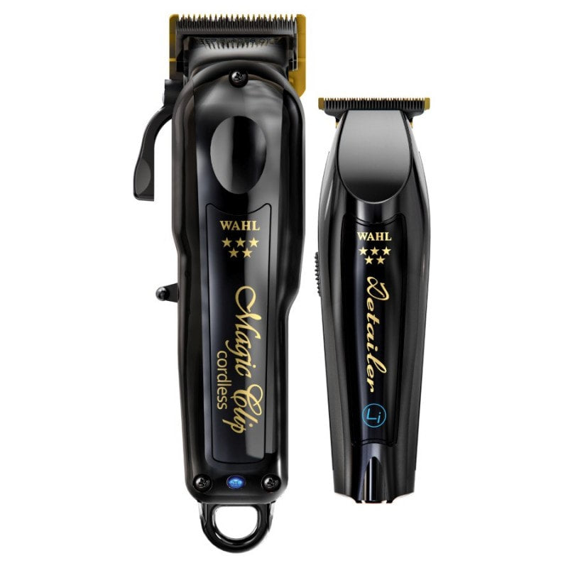 Professional 5 Star Cordless Barber Clipper and Trimmer set in black finish