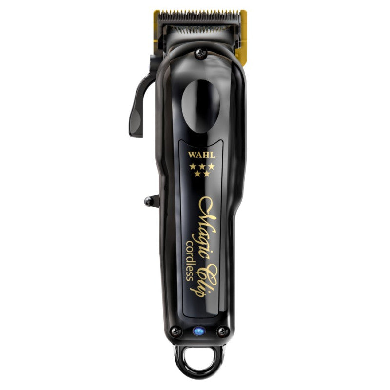 Wahl 5-Star Black Cordless Magic Clip professional hair clipper with titanium blades.
