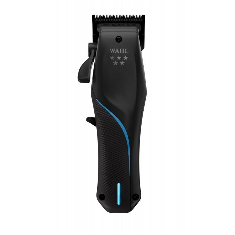 5-Star Vapor Cordless Clipper in matte black with blue accent stripe and LED indicator.