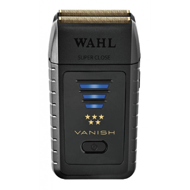 5 Star Vanish Shaver in matte black and gold design on a clean bathroom vanity