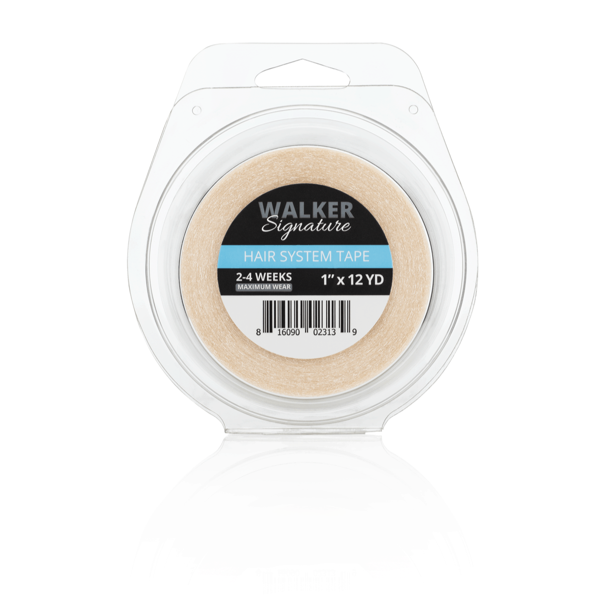 Roll of Walker Tape Signature hair system adhesive in translucent beige and clear packaging