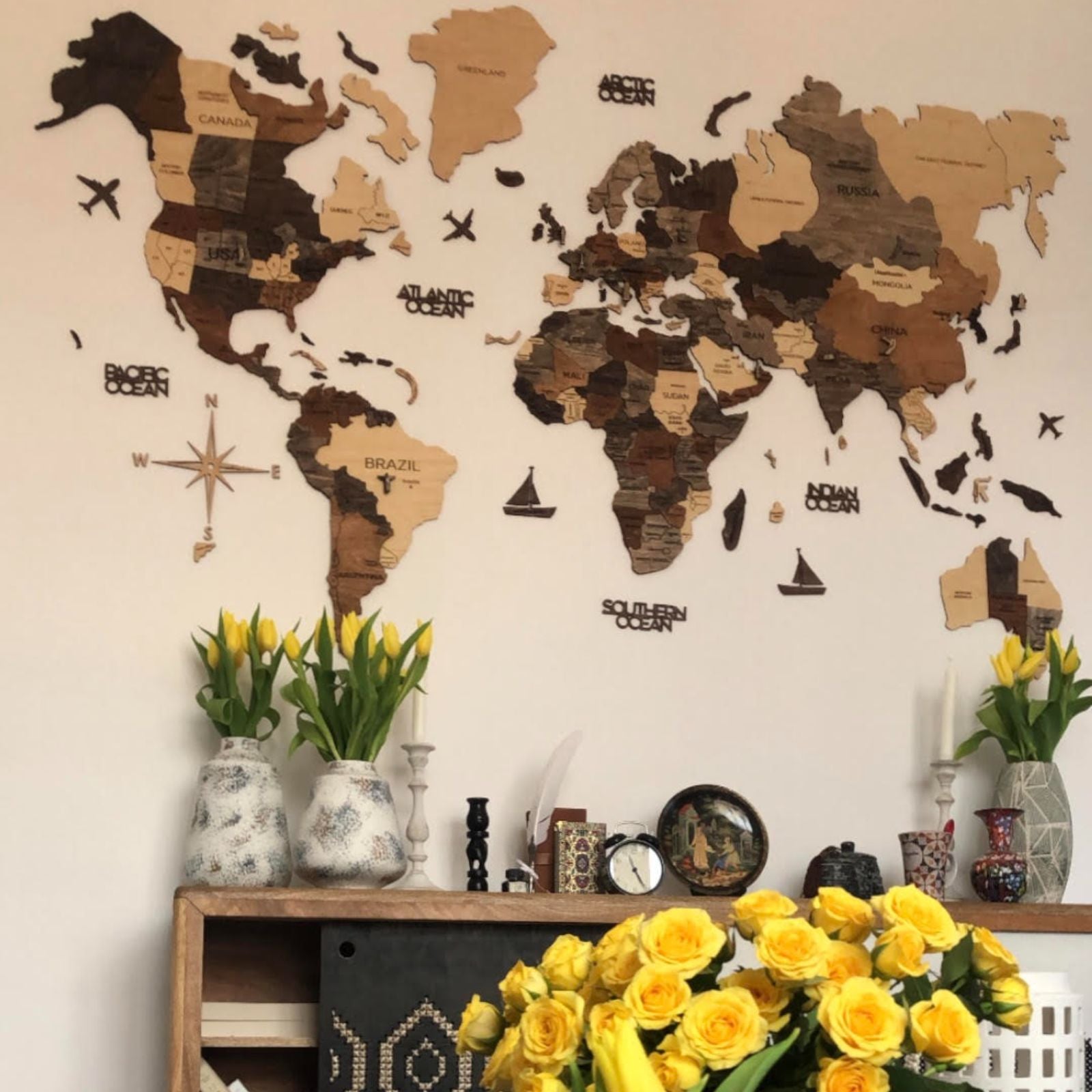 3D World Map Kitchen Wall Art