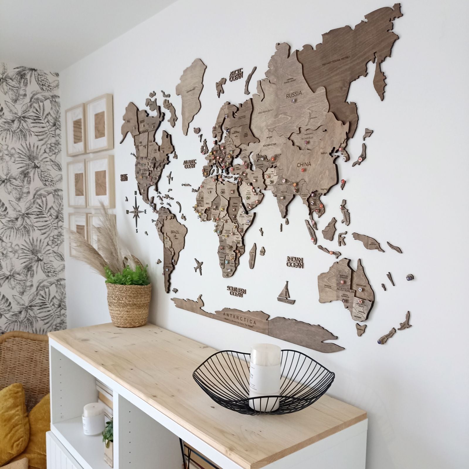 Large Wooden World Map Wall Art – Minimalist Travel Inspired Decor