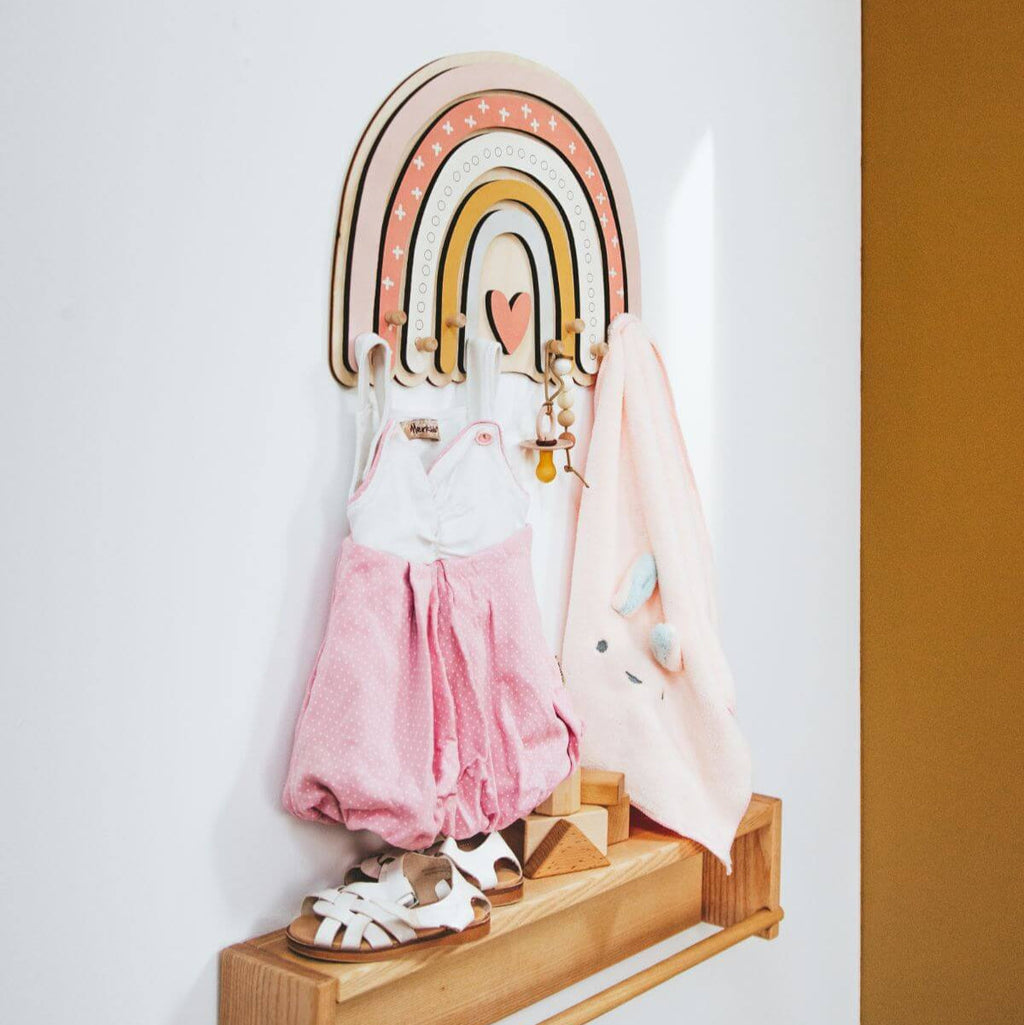 Rainbow Wall Hanger with Heart Hooks for Kids Nursery Decor