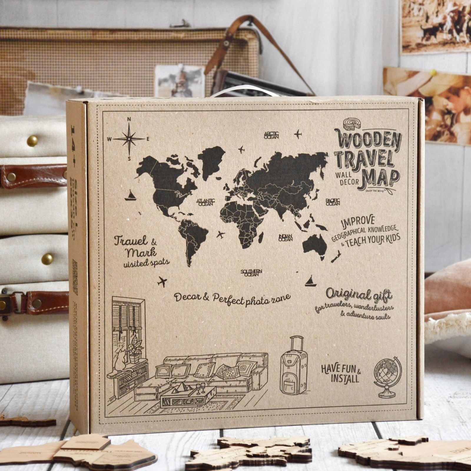 Wooden World Map Wall Art for Bedroom - Eco-Conscious Decor