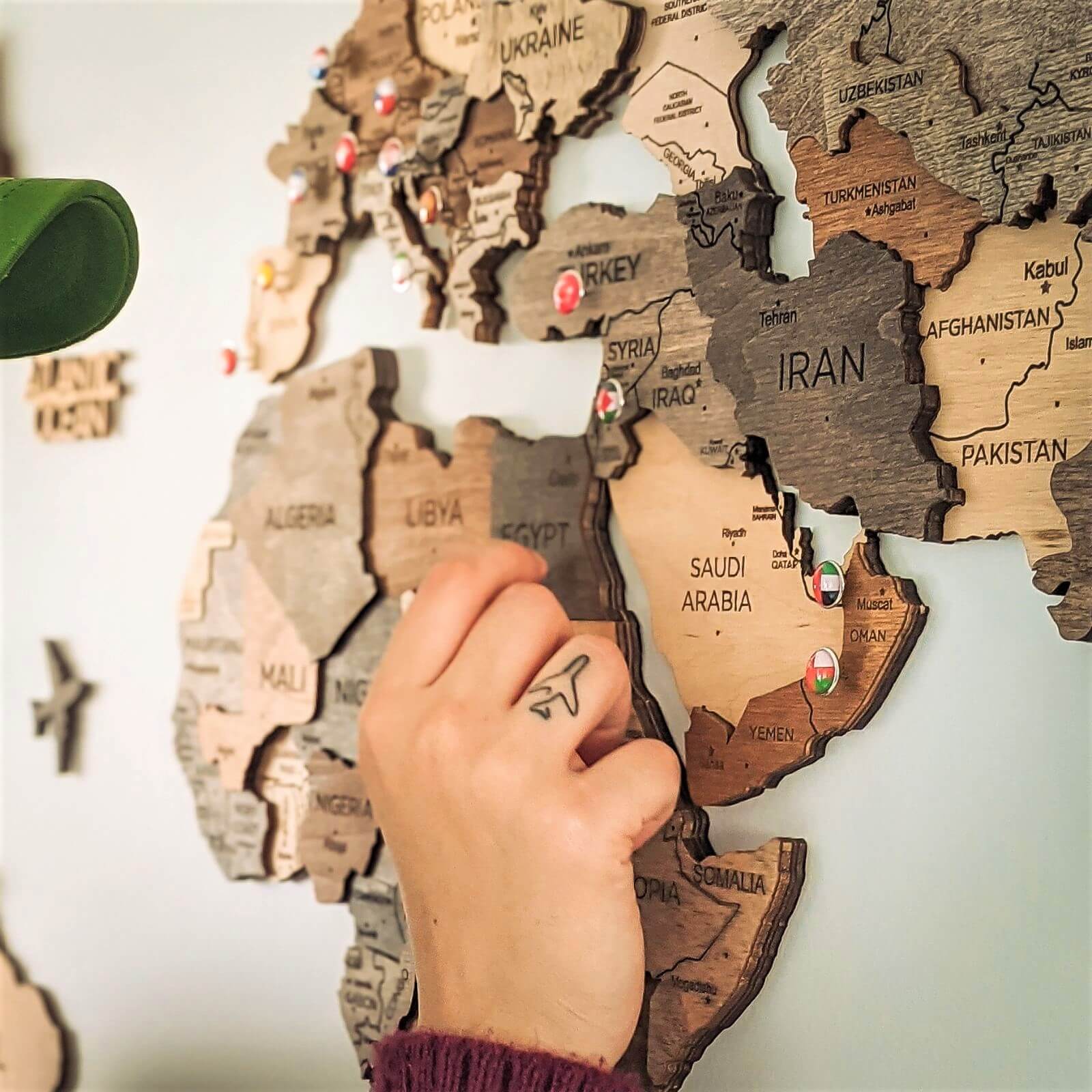 Large Rustic Wooden World Map Wall Decor: Travel Inspired Art