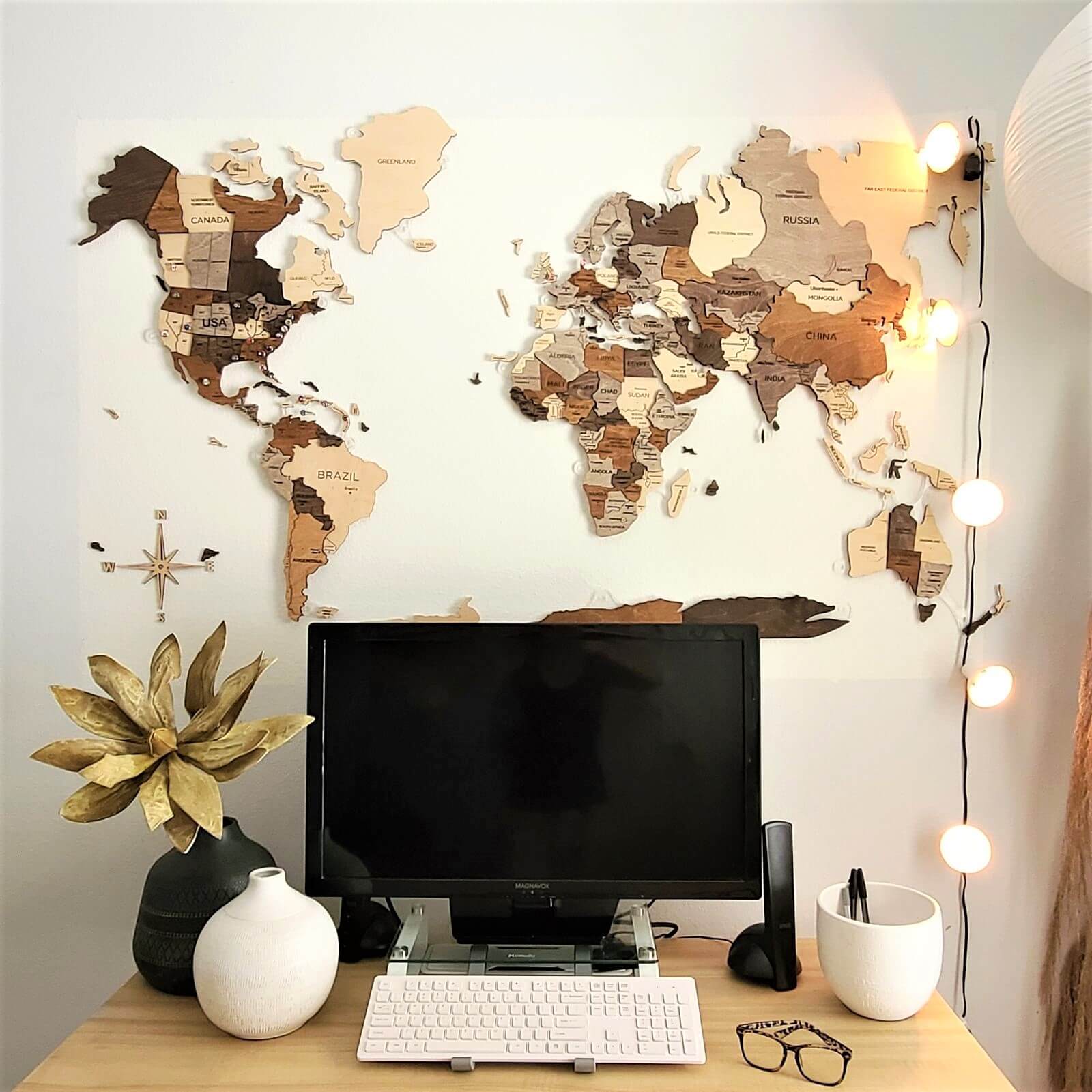 Large Rustic Wooden World Map Wall Decor: Travel Inspired Art