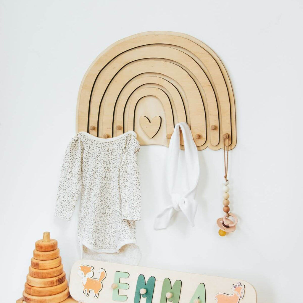 Rainbow Wall Hanger for Nursery - Gender-Neutral Boho Wood Decor