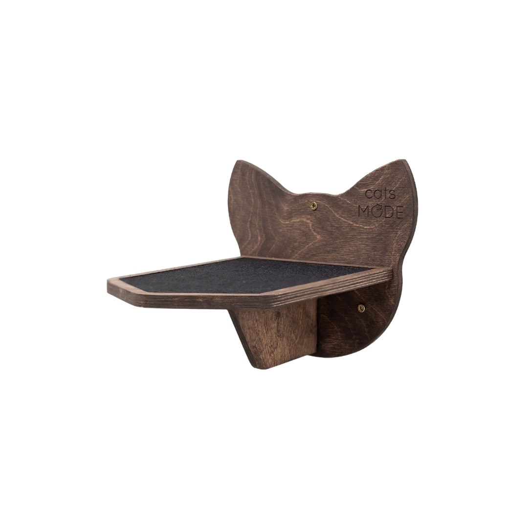 Elegant Dark Walnut wall-mounted cat step installed on a wall for home interior