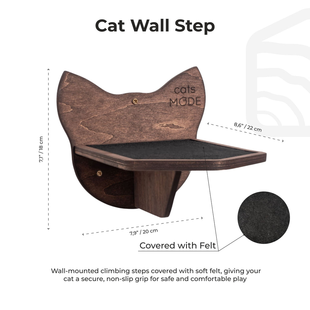 Wall-Mounted Dark Walnut Cat Step - Elegant Floating Cat Ladder