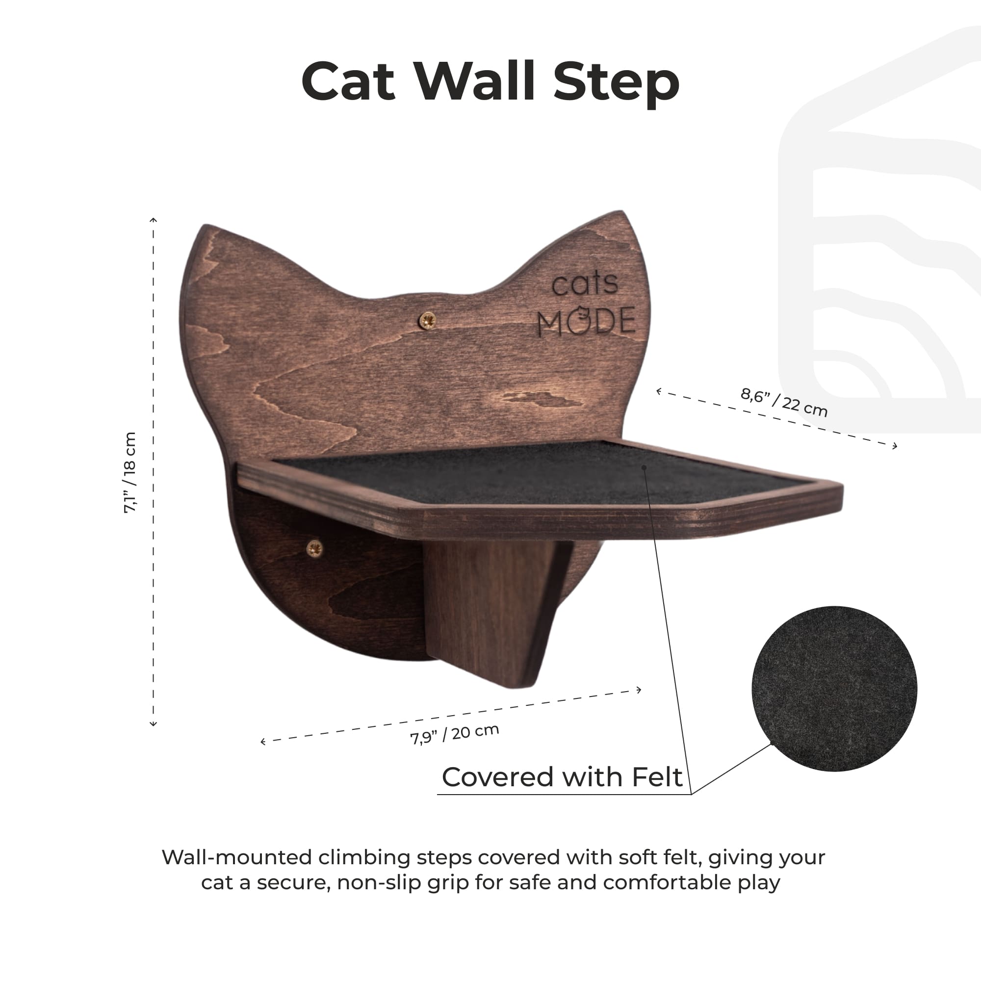 Wall-Mounted Dark Walnut Cat Step - Elegant Floating Cat Ladder