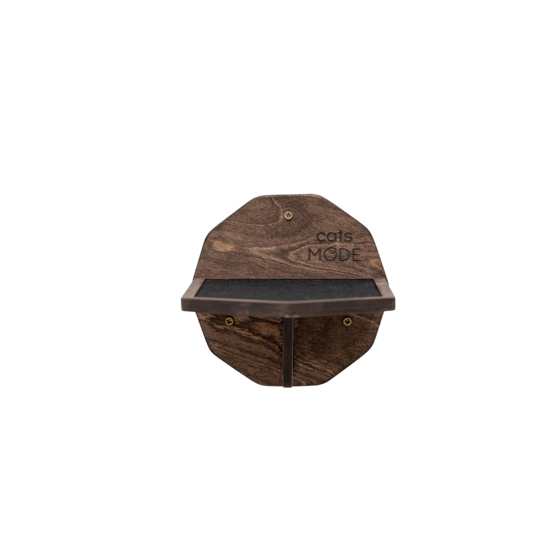 Modern Hexagon Cat Wall Step in Dark Walnut with Felt Grip