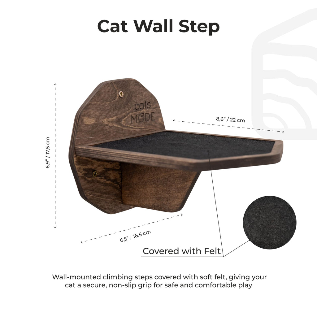 Modern Hexagon Cat Wall Step in Dark Walnut with Felt Grip