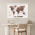 3D Wooden Panel World Map in Dark Walnut Finish