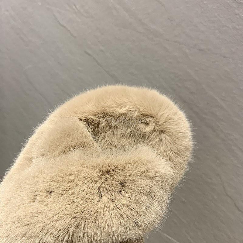 Women's Fluffy Fur Cross Band Memory Foam House Slippers