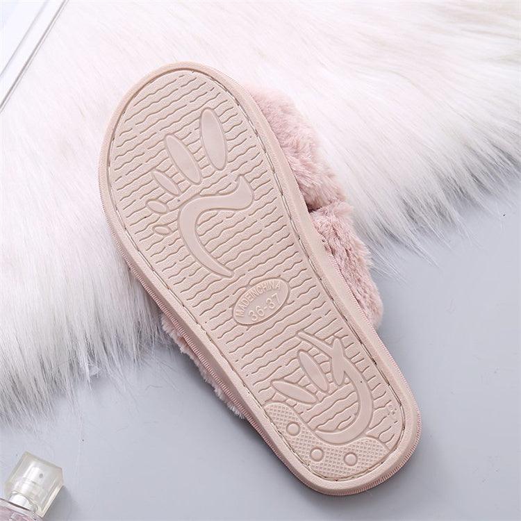 Women's Faux Fur Cross Band Slippers, Plush Open Toe House Slides