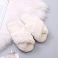 Women's Faux Fur Cross Band Slippers, Plush Open Toe House Slides