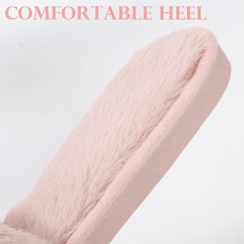 Women’s Fuzzy Heart Shape Spa Slides – Soft Faux Fur House Shoes