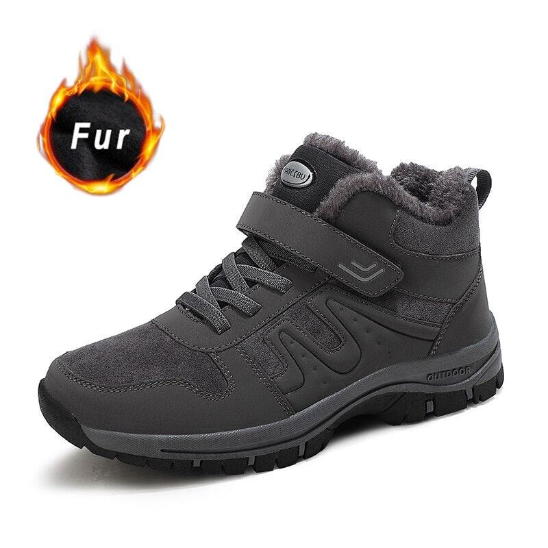 Unisex fur-lined winter snow boots with anti-slip rubber soles for outdoor hiking