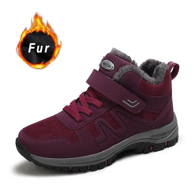 Unisex Fur-Lined Winter Snow Boots Anti-Slip Outdoor Hiking Shoes