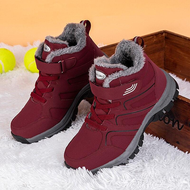Unisex Fur-Lined Winter Snow Boots Anti-Slip Outdoor Hiking Shoes