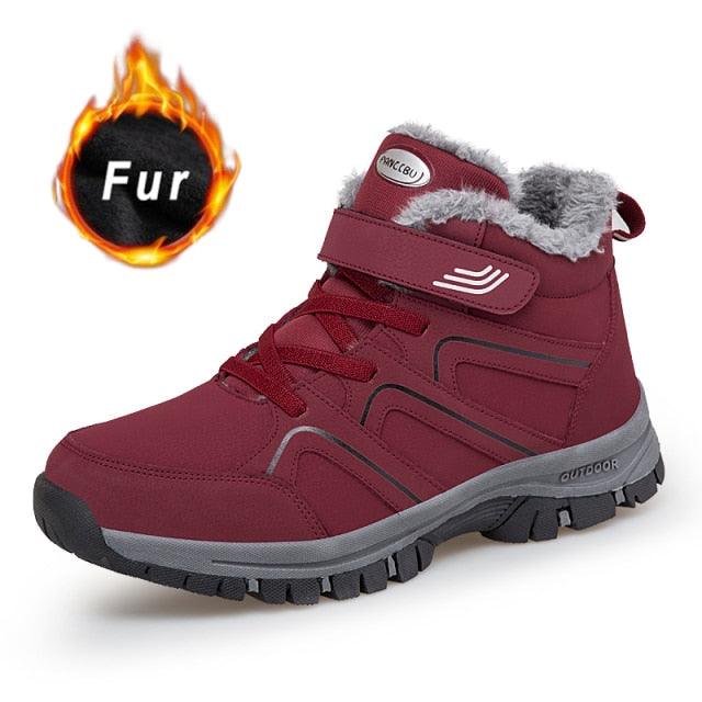 Unisex Fur-Lined Winter Snow Boots Anti-Slip Outdoor Hiking Shoes