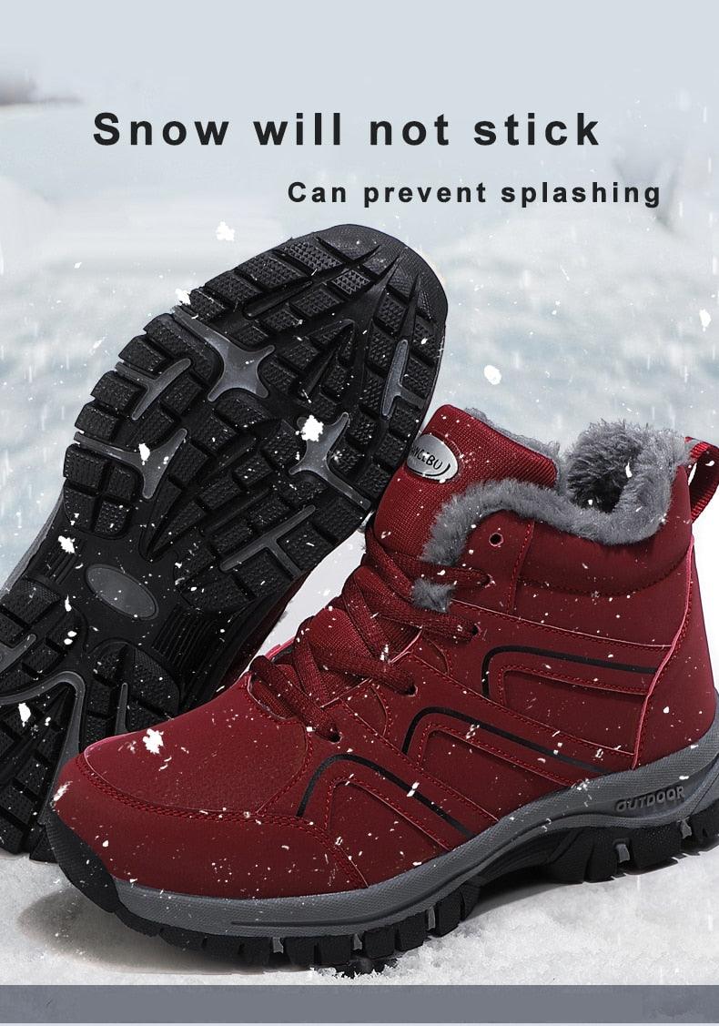 Unisex Fur-Lined Winter Snow Boots Anti-Slip Outdoor Hiking Shoes
