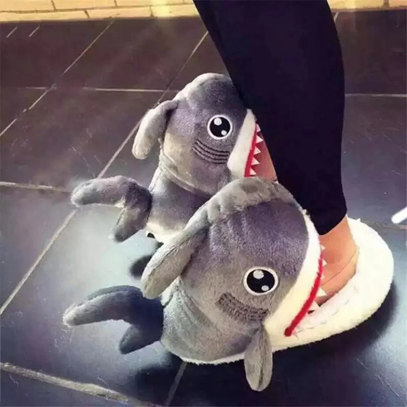 Women's Plush Shark Slippers - Cute Cartoon Winter Indoor Shoes
