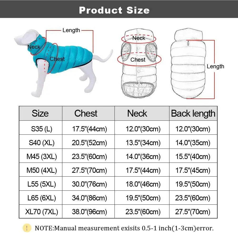 Warm Reversible Dog Vest Winter Jacket for Small to Large Dogs
