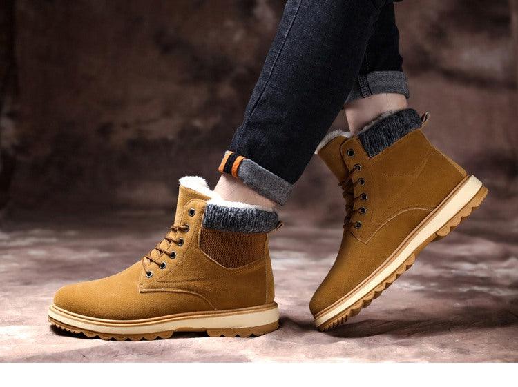 Men's Water-Resistant Leather Snow Boots with Warm Fur Lining