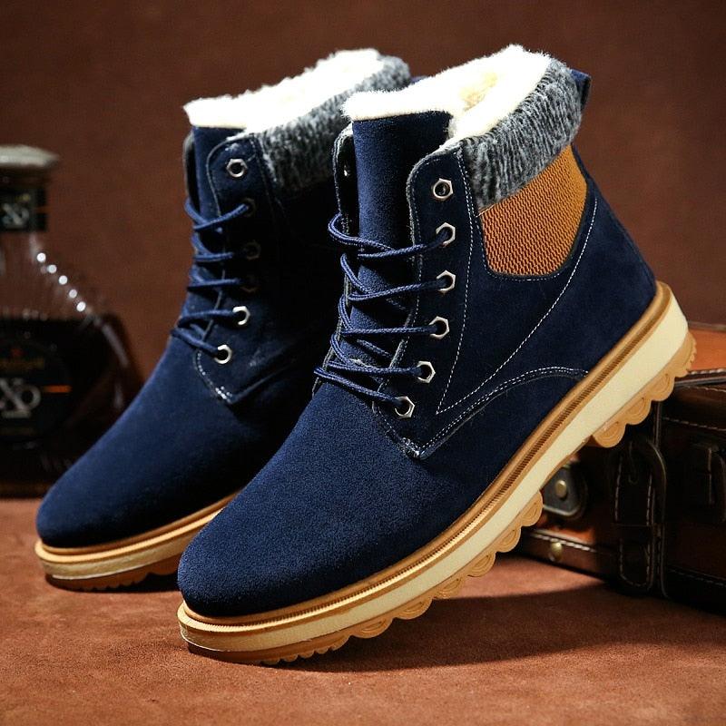 Men's Water-Resistant Leather Snow Boots with Warm Fur Lining