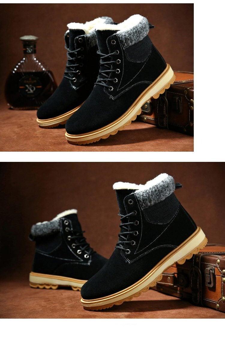 Men's Water-Resistant Leather Snow Boots with Warm Fur Lining