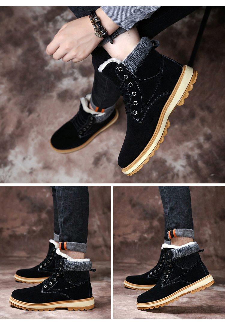Men's Water-Resistant Leather Snow Boots with Warm Fur Lining