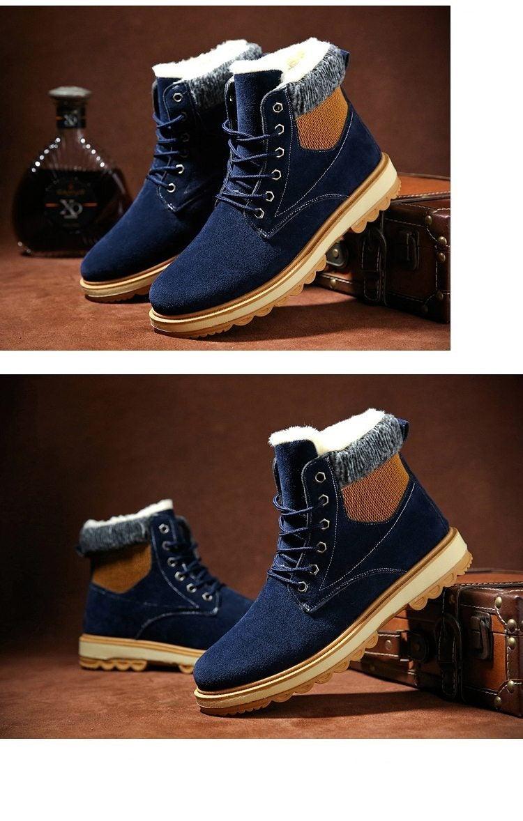 Men's Water-Resistant Leather Snow Boots with Warm Fur Lining