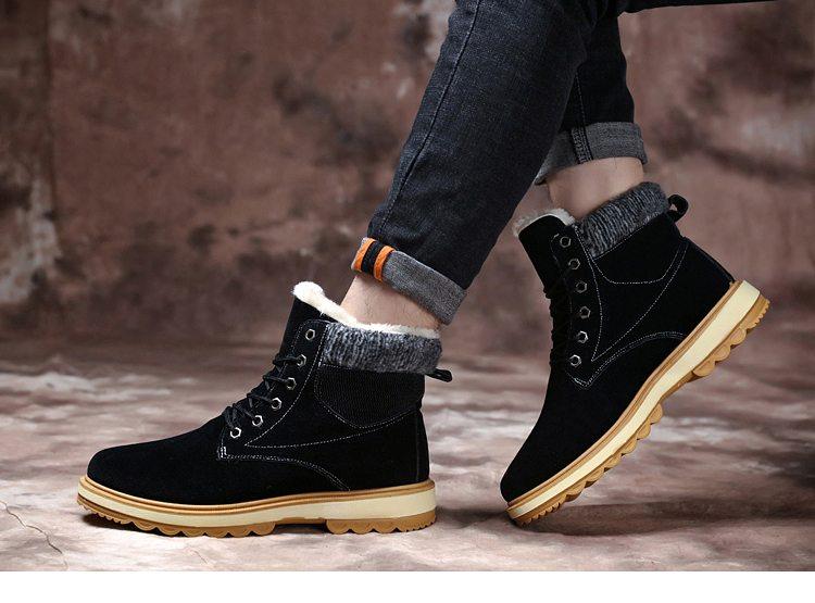 Men's Water-Resistant Leather Snow Boots with Warm Fur Lining