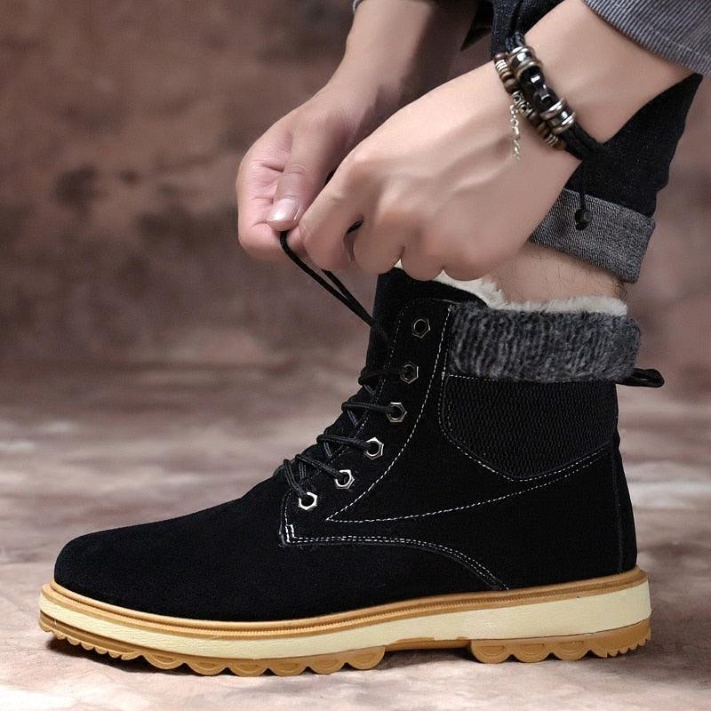 Men's Water-Resistant Leather Snow Boots with Warm Fur Lining