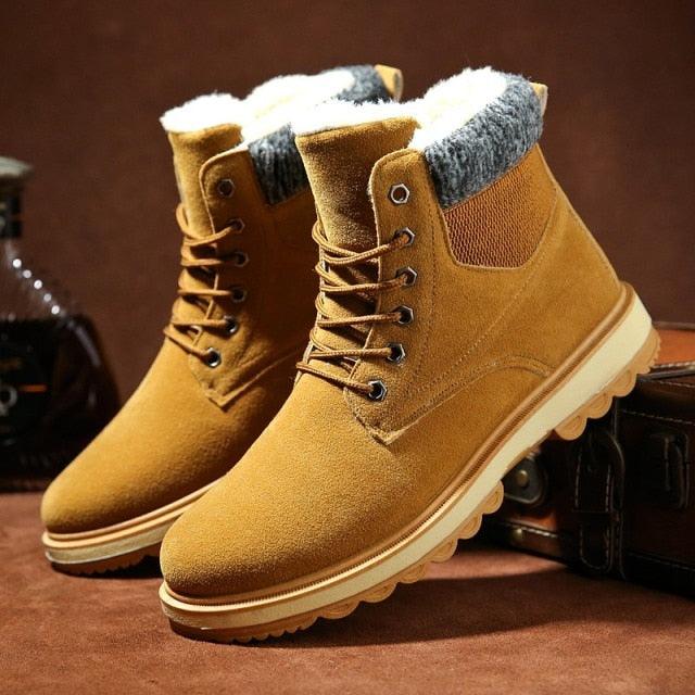 Men's Water-Resistant Leather Snow Boots with Warm Fur Lining