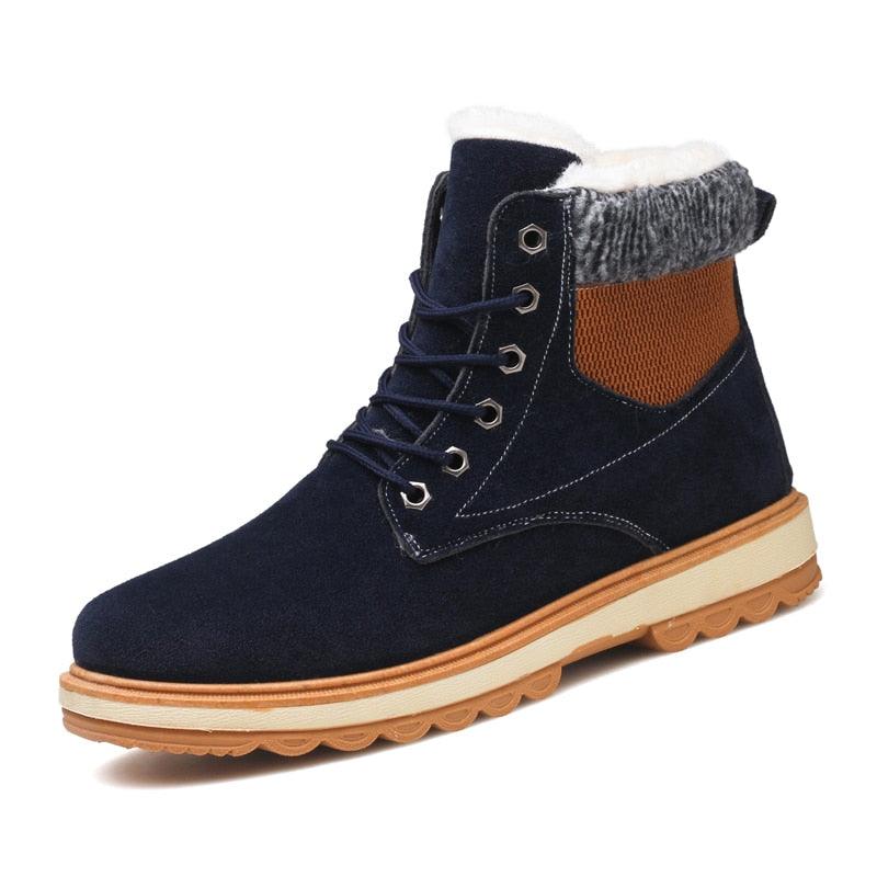 Men's Water-Resistant Leather Snow Boots with Warm Fur Lining