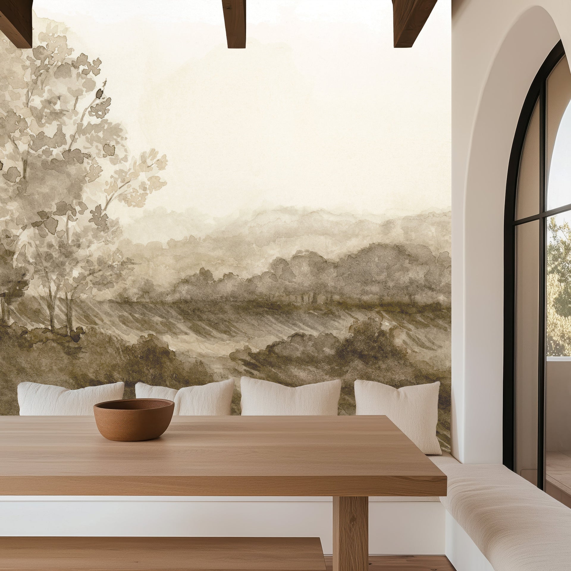 Somerset Fields Nature-Inspired Wallpaper in Taupe and Cream